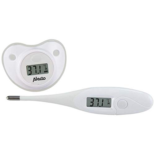 Alecto BC-04 Fieber-Thermometer Set - Schnuller Fieber-Thermometer - Digitales Fieber-Thermometer - flexibel und genau - speichert letzte Messung - weiß von Alecto