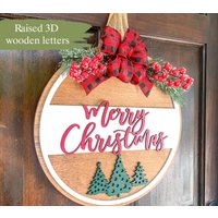 Merry Christmas Türbügel | Weihnachtskranz Weihnachtlicher Türhänger Aus Holz von AlexanderLaserDesign