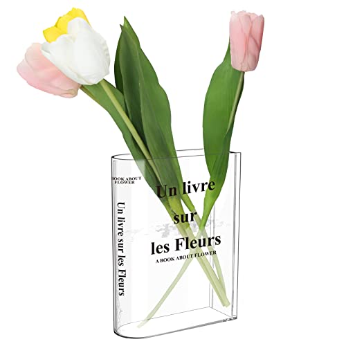 Book Vase, Tulpenvase, Klare Buchvase, Acryl Buch Vasen, Klare Buchblumenvase, Transparente Buchvase für Blumen Schlafzimmer Tischdeko Wohnzimmer Büro, Bücherform Blumenvase Minimalistische von Alftek