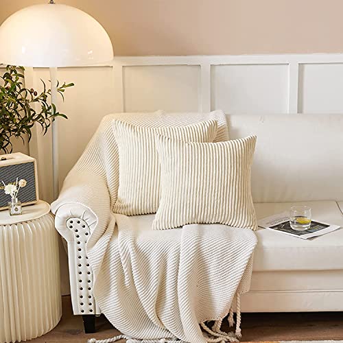 Alishomtll 2er Set Cord Kissenbezüge 40x40 cm Dekorative Kissenbezug Set Kordsamt Zierkissenbezug Super Weich Kord Kissenhülle Uni Kissen für Schlafzimmer Sofa, Beige von Alishomtll