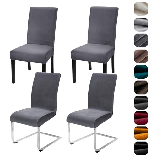 Alishomtll Stretch Samt Stuhlhussen 4er/6er Set Velvet/Velour Stuhlbezug Schwingstuhl Elastische Hussen Waschbarer Stühle Schutz für Küche Restaurant Hotel Bankett Hochzeit (Grau, 4 Stück) von Alishomtll