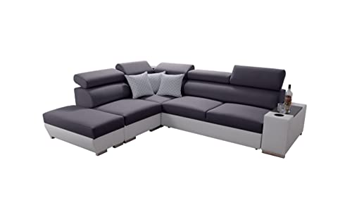 All4All Ecksofa Prude mit Schlaffunktion und Bettkasten Eckcouch Schlafsofa verstellbare Kopfstützen Links Rechts Schwarz Grau Blau Lila 26 (Links, Sawana 96 + Ekj 1) von All4All