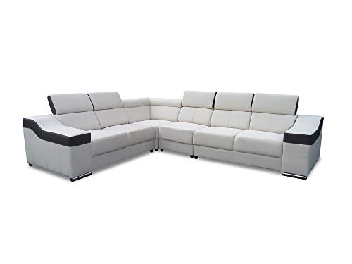 All4All Ecksofa mit Schlaffunktion Cleo Schlafsofa Groß Gewebe Kunstleder Grau Schwarz verstellbare Kopfstützen Modern 19 (RECHTS) von All4All