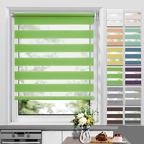 Allesin Doppelrollo Klemmfix ohne Bohren & mit Bohren, (50x130cm Grün), Duo Rollos für Fenster und Tür, Klemmrollo Fensterrollo lichtdurchlässig und verdunkelnd, Sichtschutz und Sonnenschutz von Allesin