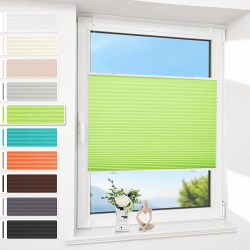 Allesin Plissee ohne Bohren Klemmfix (50x130cm,Grün), Plisseerollo Sicht- und Sonnenschutz, Plissees für Fenster & Tür, Easyfix Jalousie Fensterrollo mit Klemmträger von Allesin