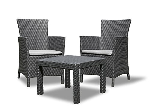 Allibert by Keter Lounge Set Rosario Balcony 2x Sessel und 1x Tisch, Rattanoptik, Kunststoff, graphit inkl. Sitzkissen, perfekt für Balkon, Terrasse oder Garten, wetterfest und UV-beständig von Allibert