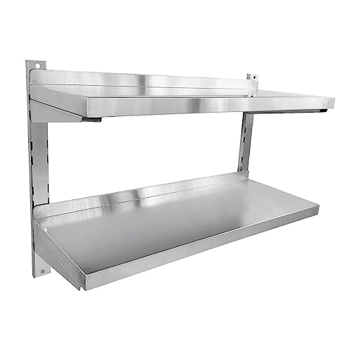 Allpax Wandbord 120 x 40 cm - höhenverstellbar - 2 Ablageböden - Aufkantung hinten - Belastbarkeit 35 kg - inkl. Befestigungsmaterial - Edelstahlregal für die Gastro, Hängeregal, Kühlregal von Allpax