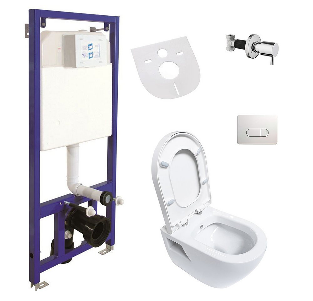 Aloni Tiefspül-WC AL5508KomplettSet, wandhängend, Abgang waagerecht, Hygienedusche/Taharet von Aloni
