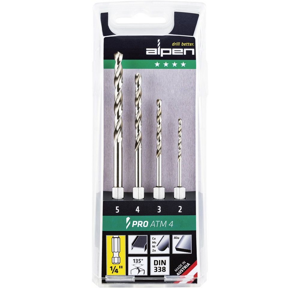 Alpen Metallbohrer Alpen 0000110804100 HSS Metall-Spiralbohrer-Set 4teilig 1/4" (6.3 von Alpen