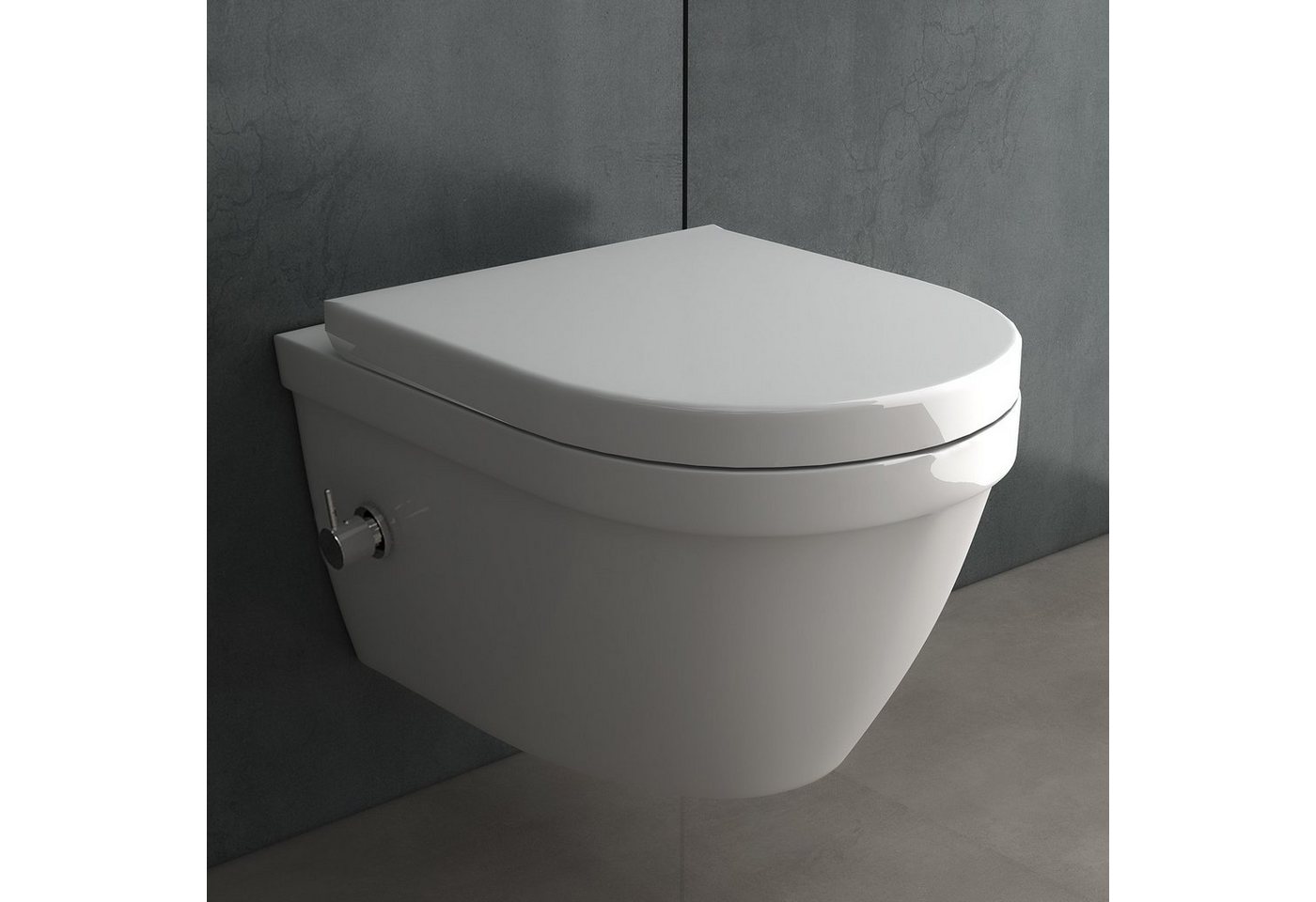 Alpenberger Dusch-WC - Taharet WC - Bidet WC - Hänge WC mit Intimdusche, wandhängend, Abgang waagerecht, Kloschüssel Passend Geberit, Toilette mit Armatur - Wand WC Spülrandlos von Alpenberger