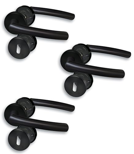 Rosettengarnitur II Türbeschlag im 3er Set, Edelstahl schwarz für 3 Zimmertüren mit Buntbartlochung, Cliprosette Ø52mm, Türklinke, Türgriff Rosettengarnitur II Türbeschlag im 3er Set, Edelstahl schwarz für 3 Zimmertüren mit Buntbartlochung, Cliprosette Ø52mm, Türklinke, Türgriff von Alpertec