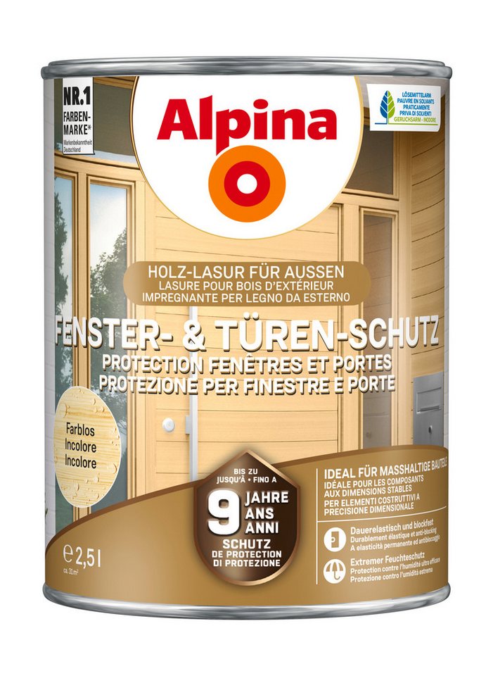 Alpina Lasur Fenster- und Türen-Schutz 2,5 Liter seidenmatt von Alpina