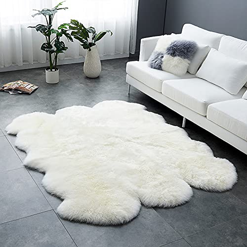 Altlue Lammfell Teppich Schaffell Echt Groß Fellteppich Flauschiger Fell Teppiche Lammfell Echt Groß Für Wohnzimmer Schlafzimmern Weiß (Size : 6p(150 * 200cm)) von Altlue