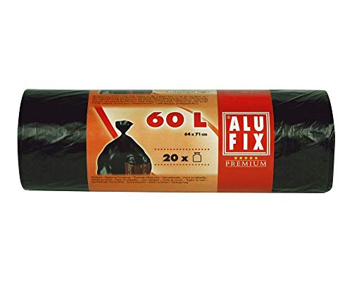 ALUFIX Müllsäcke 60 L, HDPE 64x71 cm 15my, schwarz, 20 Stück von Alufix