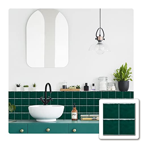 Alwayspon Dicke Fliesenaufkleber mit grünem Mosaik-Effekt, Vinyl, selbstklebend, Spritzschutz, wasserdicht, zum Aufkleben auf Fliesen, für Küche, Badezimmer, Wand, 15 x 15 x 25 Stück von Alwayspon