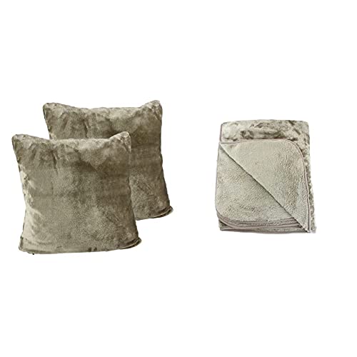 Amago Kuscheldecke (130 x 170 cm) + Kissenbezug 2er Set (50 x 50 cm), Cashmere-Feeling - Taupe von Amago