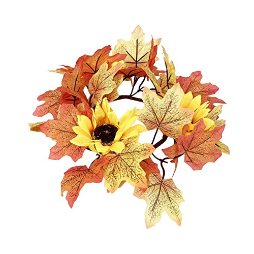 Amagogo 9,84 Zoll Ahornblätter Kranz Elegante Kerzenringe Herbstkranz Kerzenringe Kranz für Hochzeit Tür Halloween Tischplatte Thanksgiving, Stil C von Amagogo