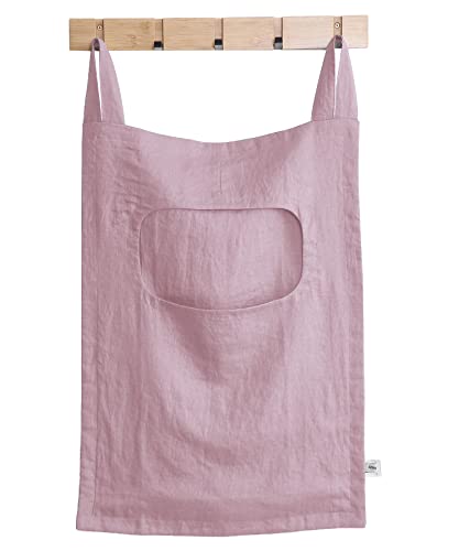 Amazhiyu Hänge Wäschesack Wäschekorb Wäschebeutel Tür Hängend Tasche zum Aufhängen, 100% Leinen, Platzsparend, 48 x 68 cm, Rosa von Amazhiyu