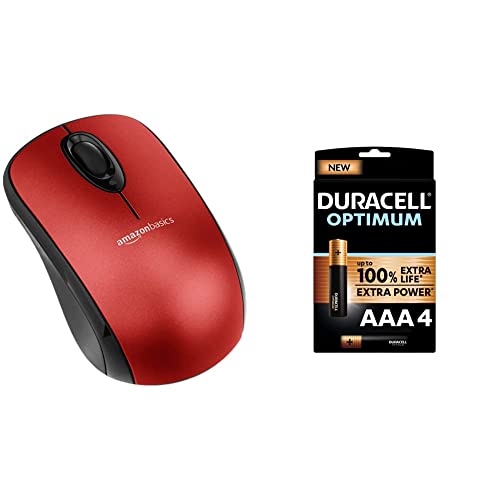Amazon Basics – Kabellose Computer-Maus mit USB-Nano-Empfänger + Duracell NEU Optimum AAA Micro Alkaline-Batterien von Amazon Basics
