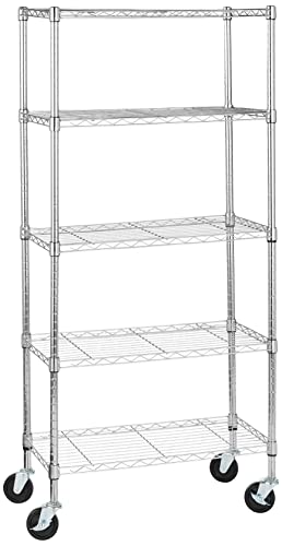Amazon Basics Lagereinheit mit 5 Regalböden, mittelgroß auf 10,2 cm großen Rollen mit höhenverstellbaren Einlegeböden und Nivellierfüßen, max.680 kg Gewicht, Chrom, 35.6 x 76.2 x 164.5 cm (T x B x H) Amazon Basics Lagereinheit mit 5 Regalböden, mittelgroß auf 10,2 cm großen Rollen mit höhenverstellbaren Einlegeböden und Nivellierfüßen, max.680 kg Gewicht, Chrom, 35.6 x 76.2 x 164.5 cm (T x B x H) von Amazon Basics