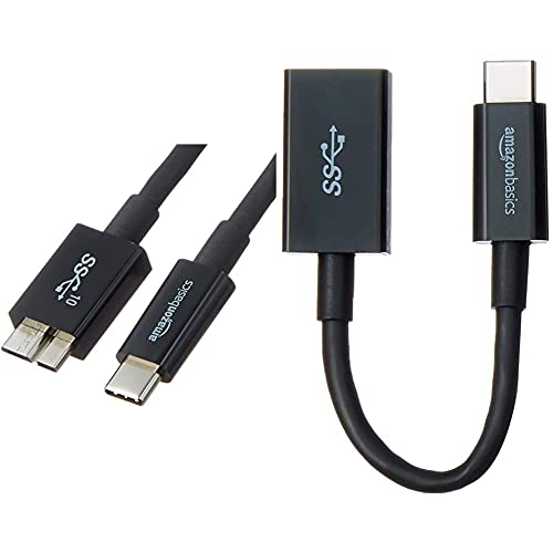 Amazon Basics - Verbindungskabel, USB Typ C auf Micro-USB Typ B, USB 3.1, 2. Generation, 0,9 m, Schwarz & Adapterkabel, USB-Typ-C-Stecker auf USB-Buchse, USB 3.1, 1. Generation, Schwarz von Amazon Basics