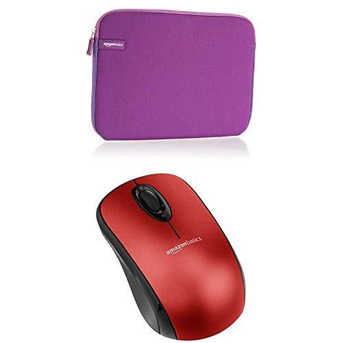 Set Amazon Basics 11.6-INCH LAPTOP SLEEVE - PURPLE + Amazon Basics WIRELESS MOUSE WITH NANO RECEIVER - RED von Amazon Basics