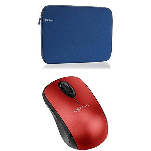 Set Amazon Basics 13.3-INCH LAPTOP SLEEVE - NAVY + Amazon Basics WIRELESS MOUSE WITH NANO RECEIVER - RED von Amazon Basics