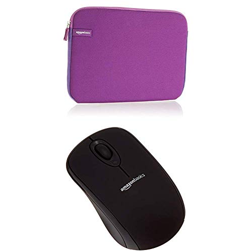 Set Amazon Basics 11.6-INCH LAPTOP SLEEVE - PURPLE + Amazon Basics WIRELESS MOUSE WITH NANO RECEIVER BLACK von Amazon Basics