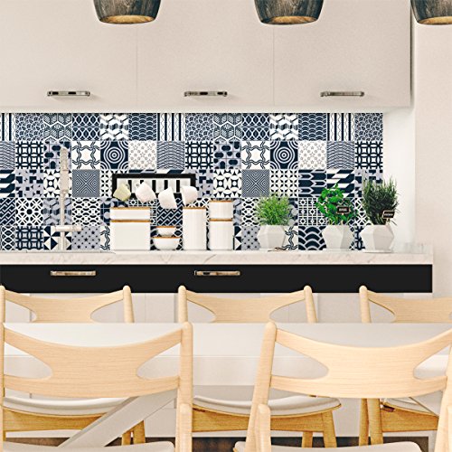 30 Fliesenaufkleber | selbstklebende Zementfliesen – Mosaik Fliesen Bad und Küche | Zementfliesen selbstklebend – Azulejos – 15 x 15 cm – 30 Stück von Ambiance Sticker