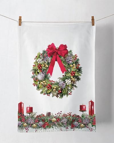 Ambiente Geschirrtuch Küchentuch Geschirrhandtuch 50x70cm 100% Baumwolle Bow on wreat Winter Weihnachten Advent Kranz von Ambiente