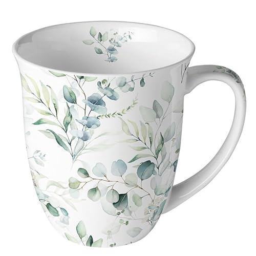 Ambiente Porzellan Tasse ca. 400ml Becher Bone China Mug Für Tee Oder Kaffee Herbst Winter Weihnachten Christmas Eucalyptus all over von Ambiente