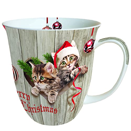 Ambiente Porzellan Tasse ca. 400ml Becher Bone China Mug Für Tee Oder Kaffee Herbst Winter Weihnachten Curious Kittens von Ambiente