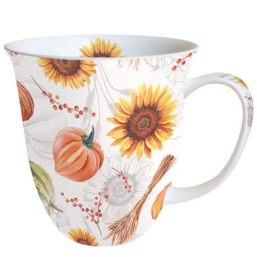 Ambiente Porzellan Tasse ca. 400ml Becher Bone China Mug Für Tee Oder Kaffee Herbst Winter Weihnachten Pumpkins & Sunflowers von Ambiente