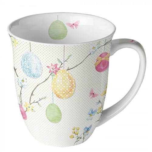 Ambiente Teetasse Kaffeetasse Becher Mug 0,4 l Ostern Ostereier Pastellfarben Fine Bone China Porzellan hanging eggs von Ambiente