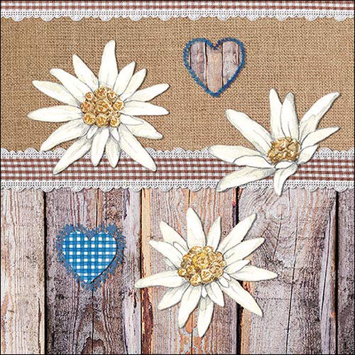 Papier Servietten Lunch Fest Party ca 33x33cm Herbst Autumn Weihnachten Winter Alpen Edelweiss On Wood von Ambiente