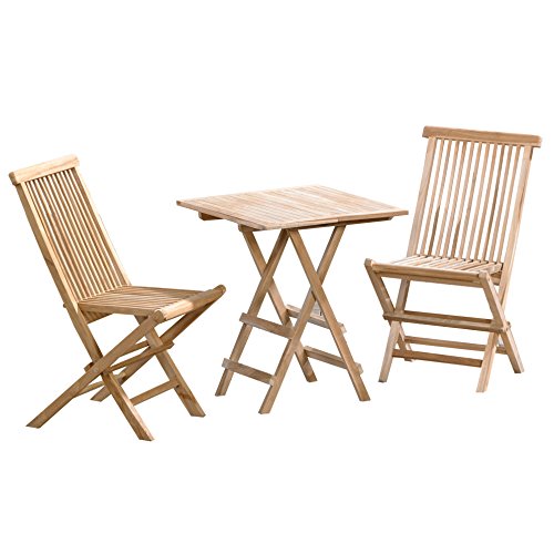 Ambientehome 3tg. Balkonset Klappstuhl Klapptisch 60 x 40 cm eckig Bistroset Teakholz 3-teilig, Grau von AMBIENTE HOME