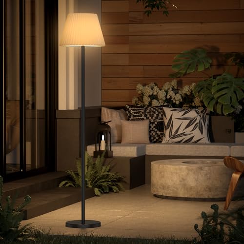 Amdelne Outdoor Solar Stehlampe, Kabellose Stehleuchte USB mit Aufladbar akku, RGB Garten Fernbedienung Dimmbar, Lichtsensor, IP65 Wetterfest, H147cm Höhenverstellbar, Dekoration Terrassen Balkon von Amdelne