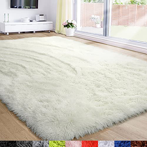 Amdrebio Weicher Teppich für Schlafzimmer, Flauschiger Wohnzimmer, Kinderzimmer, Plüschteppich, Grauer Teppich, rechteckig, niedliche Zimmerdekoration Baby 4x4 Feet cremefarben von Amdrebio