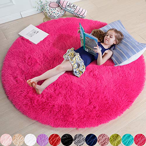 Amdrebio Weicher Teppich für Schlafzimmer, Flauschiger Wohnzimmer, Kinderzimmer, Plüschteppich, Grauer Teppich, rechteckig, niedliche Zimmerdekoration Baby 4x4 Feet hot pink von Amdrebio