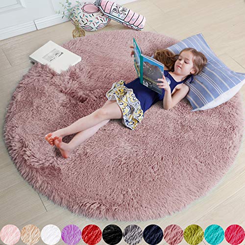 Amdrebio Weicher Teppich für Schlafzimmer, Flauschiger Wohnzimmer, Kinderzimmer, Plüschteppich, Grauer Teppich, rechteckig, niedliche Zimmerdekoration Baby 5x5 Feet Blush von Amdrebio