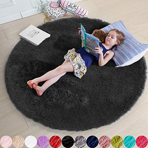 Amdrebio Weicher Teppich für Schlafzimmer, Flauschiger Wohnzimmer, Kinderzimmer, Plüschteppich, Grauer Teppich, rechteckig, niedliche Zimmerdekoration Baby 5x5 Feet schwarz von Amdrebio