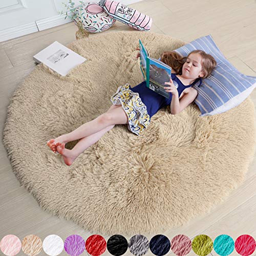 Amdrebio Weicher Teppich für Schlafzimmer, Flauschiger Wohnzimmer, Kinderzimmer, Plüschteppich, Grauer Teppich, rechteckig, niedliche Zimmerdekoration Baby 4x4 Feet beige von Amdrebio