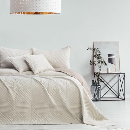 AmeliaHome Tagesdecke beige Cappucino 170x270 Bettüberwürf zweiseitig Ultrasonic Steppung Polyester Softa von AmeliaHome