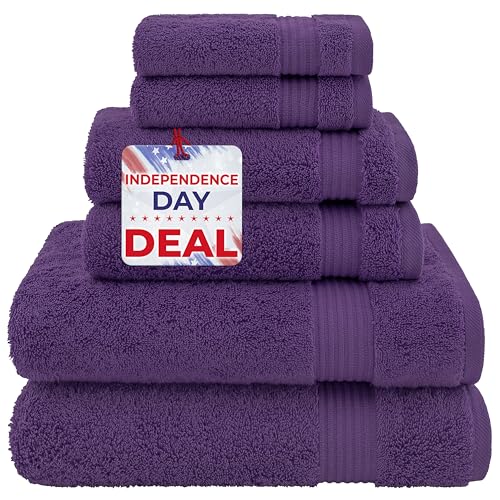 American Veteran Towel Für Badezimmer 100% Türkische Baumwolle Premium 6 Teilig Handtuchset Badezimmer 6er Set 2 Badetücher 2 Handtücher 2 Waschlappen Lila von American Veteran Towel