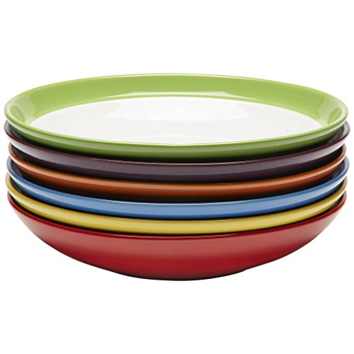 Amethya Tiefe Teller Set 6 Personen - Bunte Teller Steingut - Pasta Teller Tief - Suppenteller 1 L - Bunte Schüsseln Keramik - Steingut Geschirr Set Für 6 Personen von Amethya