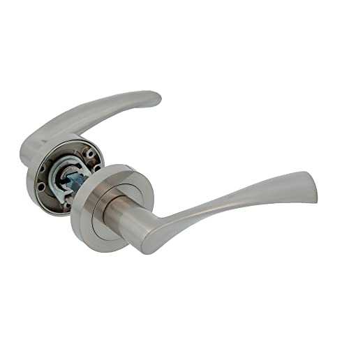 Amig - Zamak Rosette Türgriffe Set | Mod. ISHI RX | Ø52mm | 8mm Quadrat | Elegantes und einfaches Design | gebürstetes Aluminium Nickel von Amig