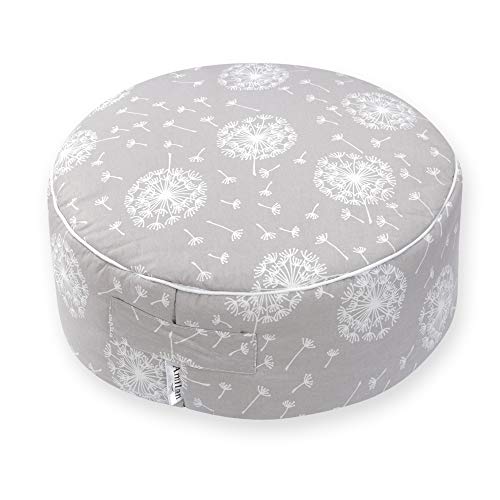 Amilian Sitzkissen Sitzpuff Sitzpouf Puff Bezug aus 100% Baumwolle ca. 40 cm Durchmesser 16 cm hoch für Kinder weiche Füllung Fußhocker Kissen Bodenkissen Sitzsack Pusteblume Grau von Amilian