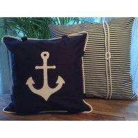 1x Landhausstil Maritime Kissenhüllekissenbezuganker+Kordel 50x50cm von Ammerkind