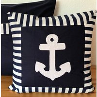 1x Maritime Kissen, Landhausstil Kissenhülle, Kissenbezug, Dekokissen Blau /Weiß 50x50cm von Ammerkind