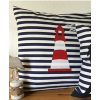 1x Maritime Kissenhülle, Kissenbezug, Landhausstil Kissenhülle Leuchtturm Blau/Weiß Gestreift 40x40cm von Ammerkind